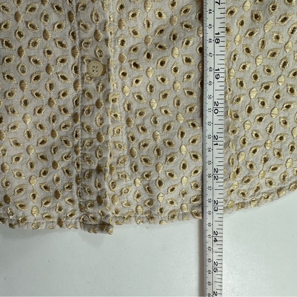 Ballinger Gold Dressy Button Up Blouse Women’s Small Beige Linen Golden Eyelet - Picture 6 of 7
